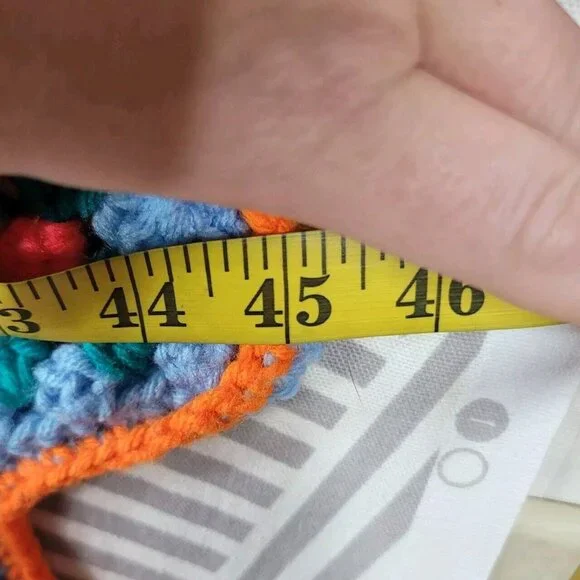 Hand Knit Afghan Zig Zag Chevron Vintage Lap Robe Granny Colorful 45x39” Throw - Picture 9 of 10